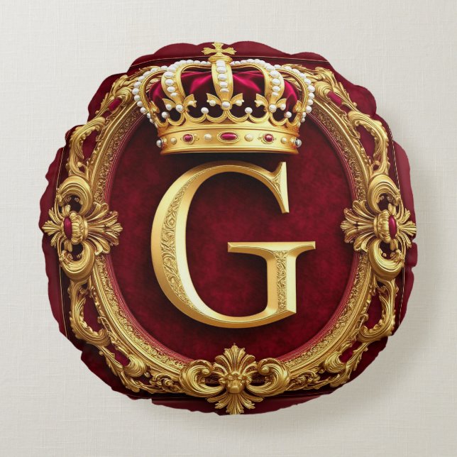 Luxurious Gold Frame With Crowned Monogram Round Cushion (Front)