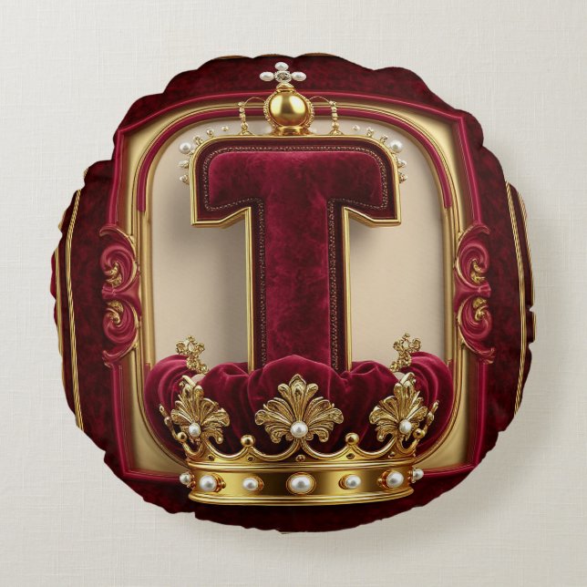 Luxurious Gold Frame With Crowned Monogram Round Cushion (Front)