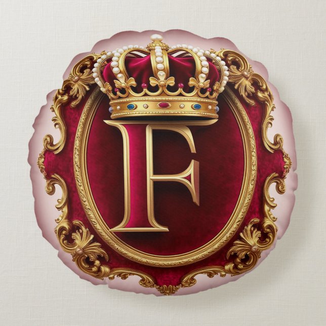 Luxurious Gold Frame With Crowned Monogram Round Cushion (Front)