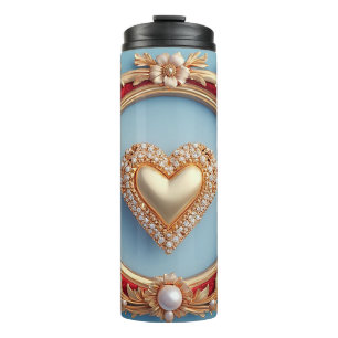 Luxurious Gold Frame With Pearls Thermal Tumbler