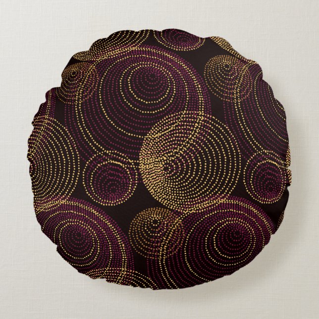 Luxurious Gold Geometric Print Round Cushion (Front)