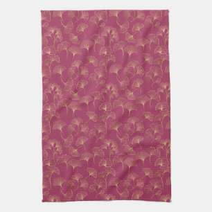 Luxurious Gold Ginkgo Leaves on Deep Burgundy (2) Tea Towel