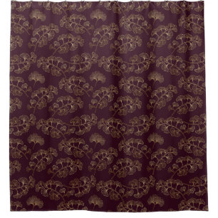 Luxurious Gold Ginkgo Leaves on Deep Burgundy (5) Shower Curtain
