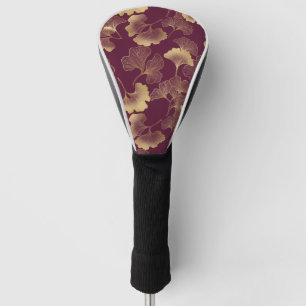 Luxurious Gold Ginkgo Leaves on Deep Burgundy (6) Golf Head Cover