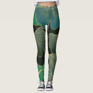 Luxurious gold Ginkgo, vintage art. Leggings
