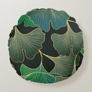 Luxurious gold Ginkgo, vintage art. Round Cushion