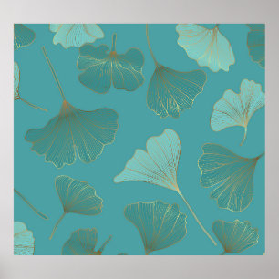 Luxurious gold Ginkgo, vintage wallpaper. Poster