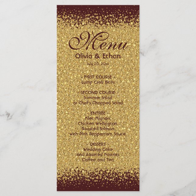 Luxurious Gold Glitter and Burgundy Menu (Front)