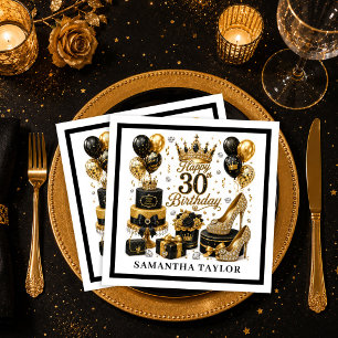 Luxurious Gold Glitter Black And Gold 30th Party N Napkin