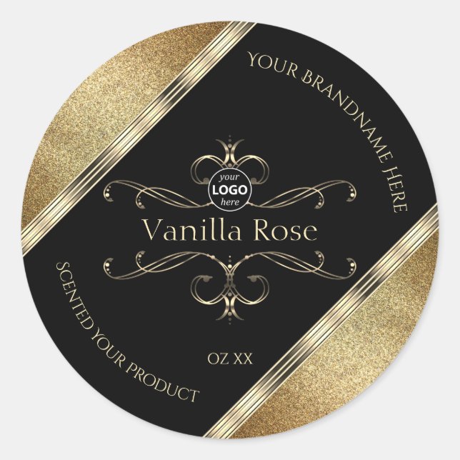 Luxurious Gold Glitter Black Product Labels Logo (Front)