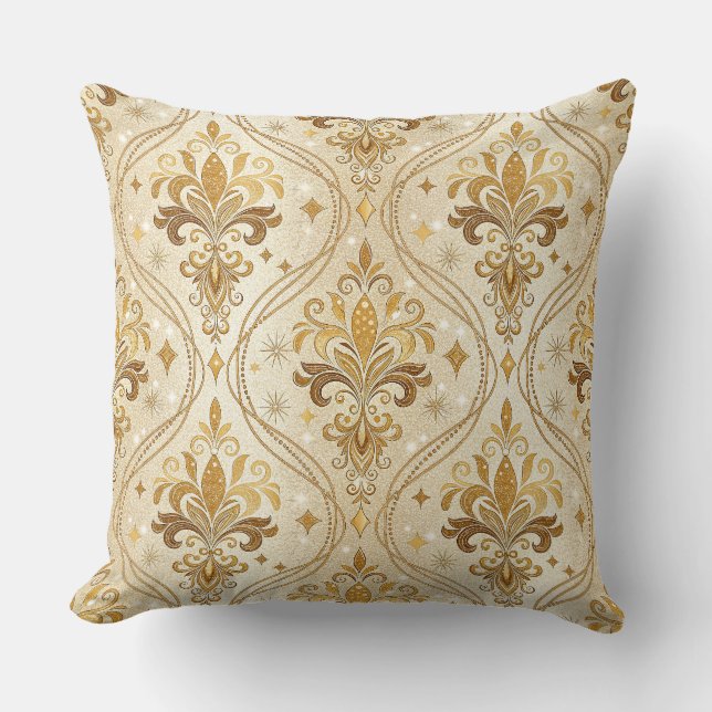 Luxurious Gold Glitter Damask Royal Palace Pattern Cushion (Front)
