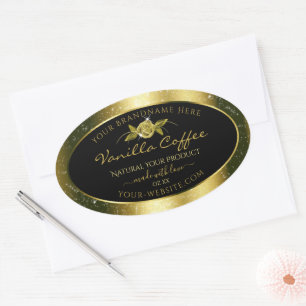 Luxurious Gold Glitter Floral Black Product Labels