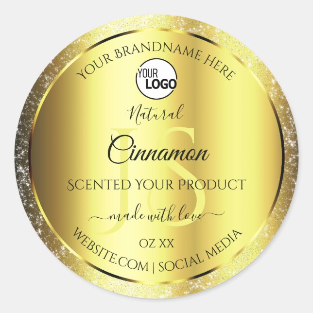 Luxurious Gold Glitter Product Label Monogram Logo (Front)