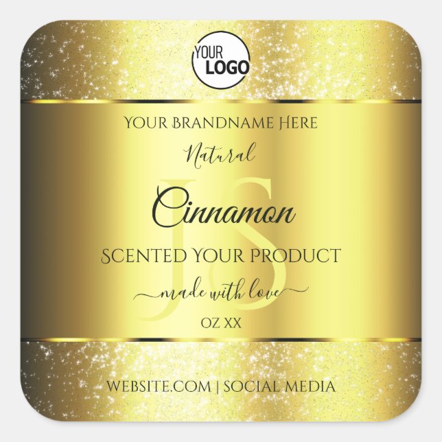 Luxurious Gold Glitter Product Label Monogram Logo (Front)