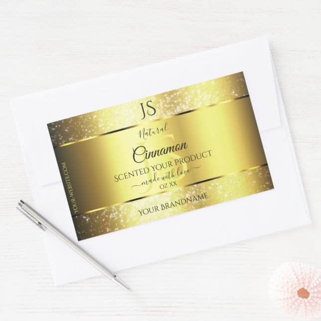 Luxurious Gold Glitter Product Label with Monogram (Envelope)