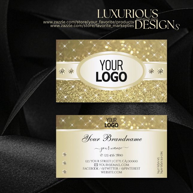 Luxurious Gold Glitter Sparkle Diamonds add Logo Business Card (Creator Uploaded)