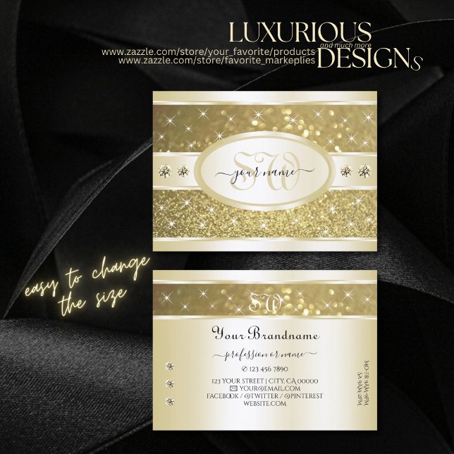 Luxurious Gold Glitter Sparkle Diamonds Initials Business Card (Creator Uploaded)