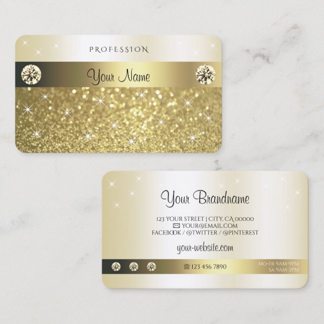Luxurious Gold Glitter Sparkling Stars Diamonds Business Card (Front/Back)