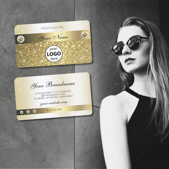 Luxurious Gold Glitter Sparkling Stars Logo Modern Business Card (Creator Uploaded)