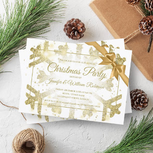 Luxurious Gold Glitter Xmas Holiday Ribbon Invitation