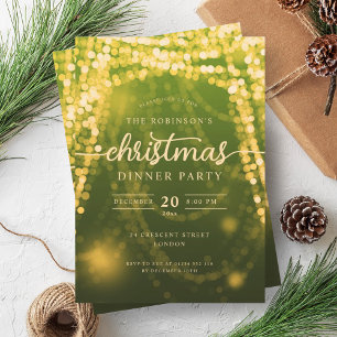 Luxurious Gold Green Winter Lights Christmas  Invitation