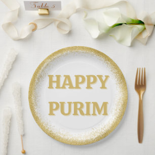 Luxurious Gold Happy Purim Paper Plate