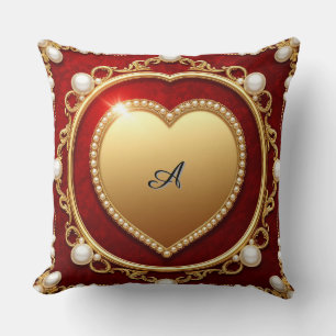 Luxurious Gold Heart Frame Adorned With Pearls Cushion