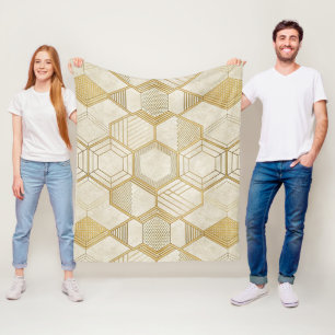 Luxurious Gold Hexagon Pattern - Marble Texture 2 Fleece Blanket