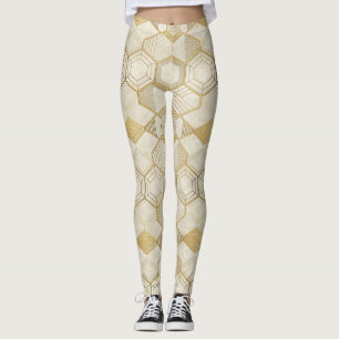 Luxurious Gold Hexagon Pattern - Marble Texture 2 Leggings