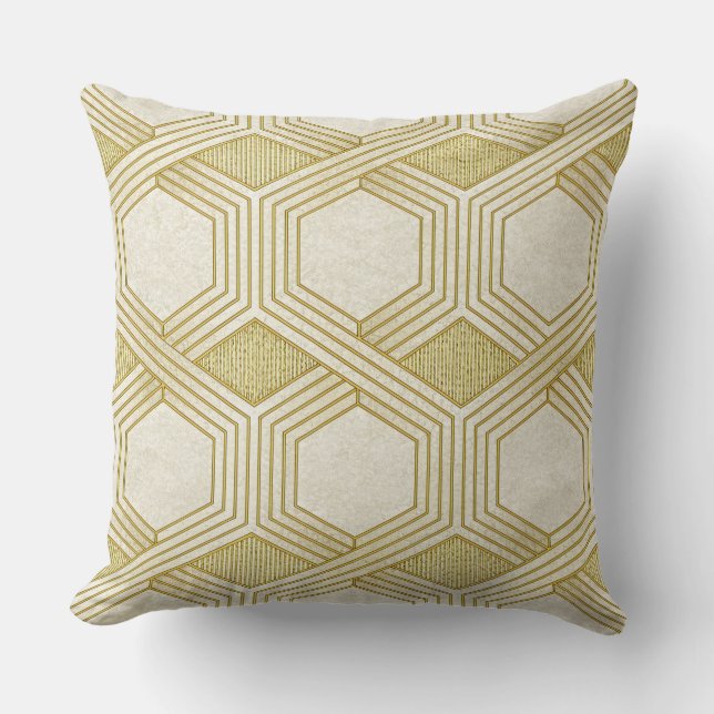 Luxurious Gold Hexagon Pattern - Marble Texture Cushion (Front)
