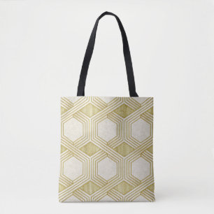 Luxurious Gold Hexagon Pattern - Marble Texture Tote Bag
