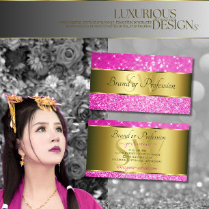 Luxurious Gold Hot Pink Glitter Stars Initials Business Card