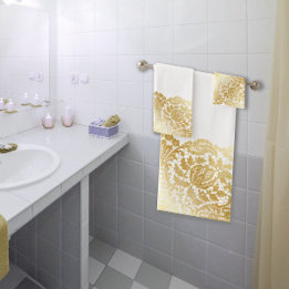 LUXURIOUS GOLD Lace Sheen design Bath Towel Set