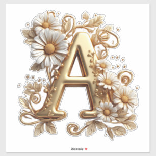 Luxurious Gold Letter A with Floral Daisies Design
