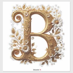 Luxurious Gold Letter B with Floral Daisies Design