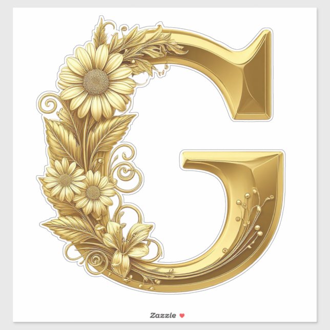Luxurious Gold Letter G with Floral Daisies Design (Sheet)
