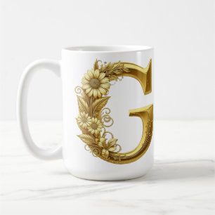 Luxurious Gold Letter G with Floral Daisies Design Coffee Mug
