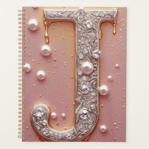 Luxurious Gold Letter J Monogram Planner