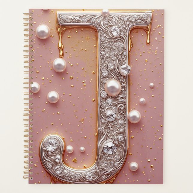 Luxurious Gold Letter J Monogram Planner (Front)