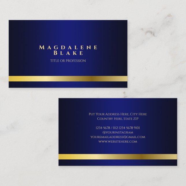 Luxurious Gold Line Minimalist Royal Blue Business Card (Front/Back)