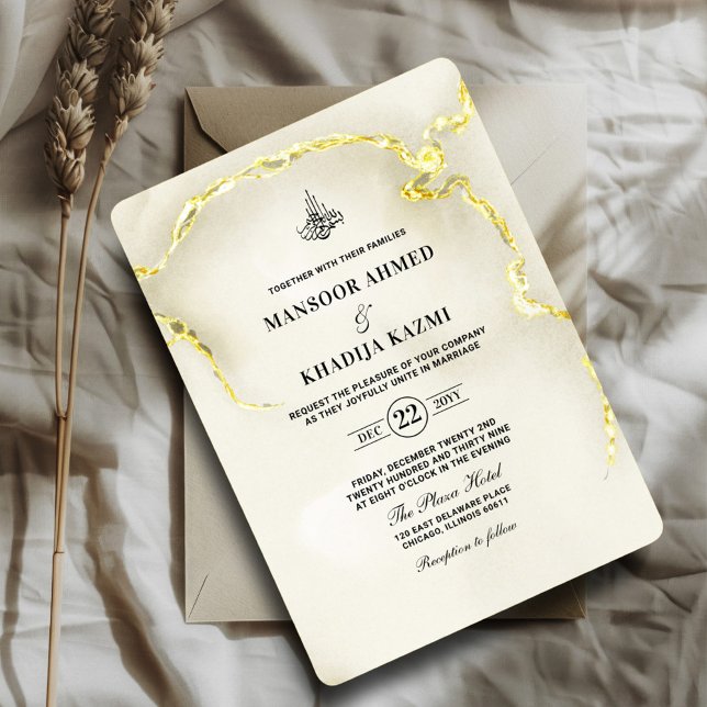 Luxurious Gold Marble Texture Islamic Wedding Invitation (Creator Uploaded)