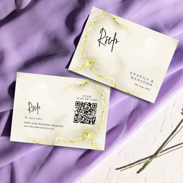 Luxurious Gold Marble Texture QR code Wedding RSVP Enclosure Card (Creator Uploaded)