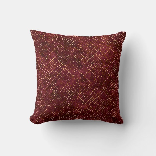 Luxurious Gold Maroon Pixels , Elegant, Modern Cushion (Front)