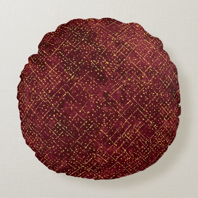 Luxurious Gold Maroon Pixels , Elegant, Modern Round Cushion (Front)