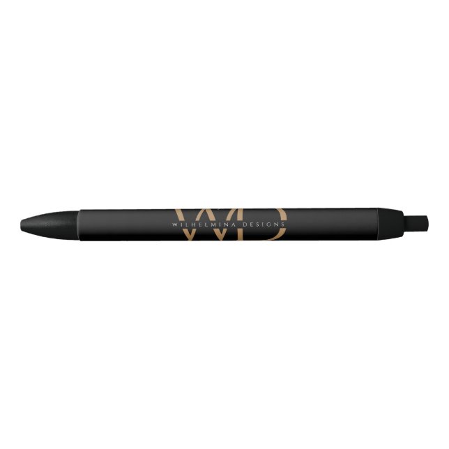  Luxurious Gold Monogram Elegant Typography Black Ink Pen (Front)
