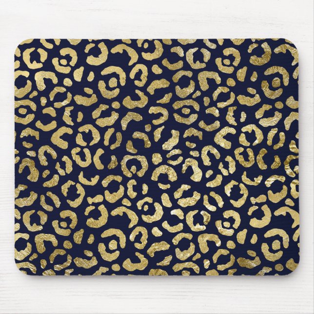Luxurious Gold Navy Stylish Leopard Print Mouse Pad (Front)