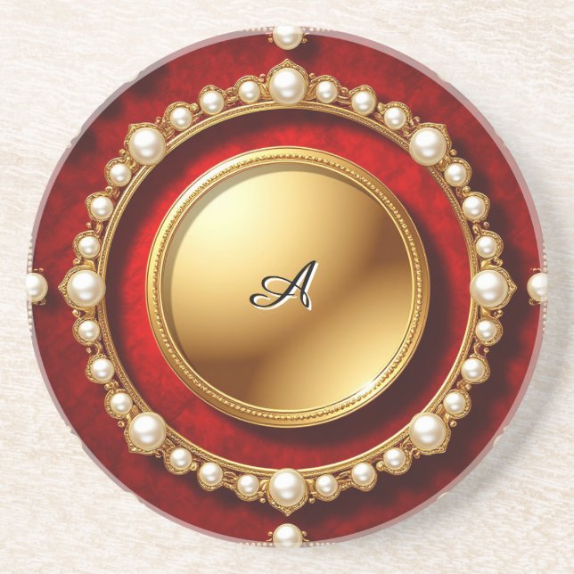 Luxurious Gold Pearl Frame With Circular Medallion Coaster (Front)
