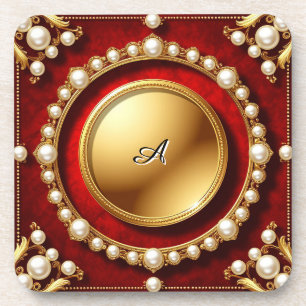 Luxurious Gold Pearl Frame With Circular Medallion Coaster