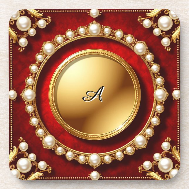 Luxurious Gold Pearl Frame With Circular Medallion Coaster (Front)