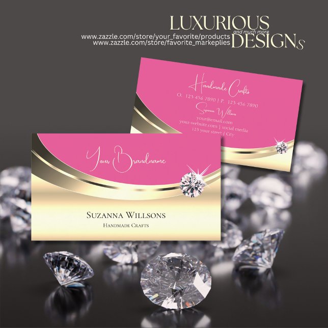 Luxurious Gold Pink with Diamond and Glitter Stars Business Card (Creator Uploaded)